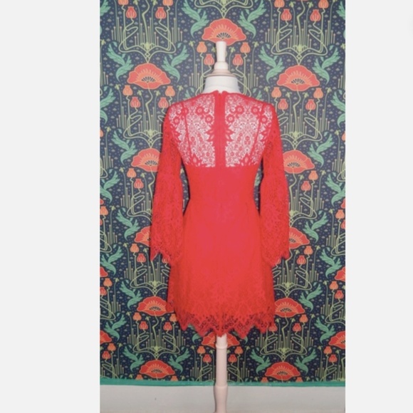 Bcbg Max Azria Daniela Dress Red Lace Bell Sleeve Mini Cocktail Nwt 2 - Picture 8 of 8